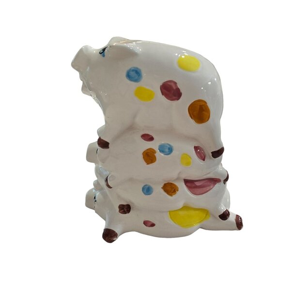 Stacked Polka Dot Piggy Bank Figurine pile if pigs cute vintage - Picture 8 of 15
